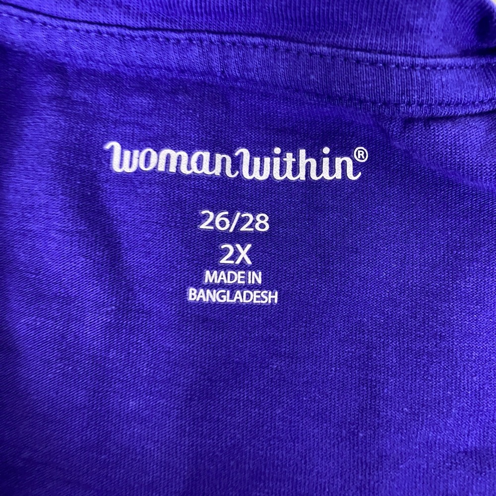 Woman Within T-Shirt Top Womens 2X 26/28 Purple 3/4 Sleeve Crew Neck 100% Cotton - Picture 4 of 9